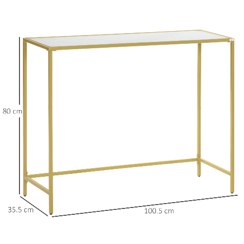 HOMCOM-Mobile-Consolle-da-Ingresso-in-Acciaio-e-Vetro-Temperato-100x35.5x80cm-Bianco-e-Oro