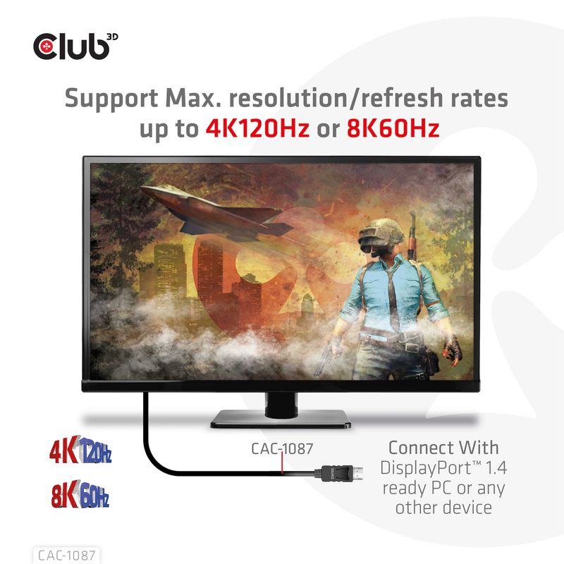 Club3D-Cavo-Displayport-1.4-To-Hdmi-4K144Hz-Or-8K60Hz-Hdr10-3M-M-M