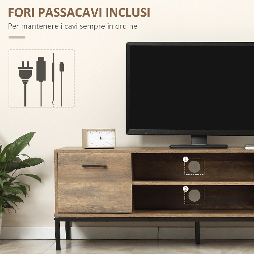 HOMCOM-Mobile-TV-fino-a-50--con-un-Armadietto-e-2-Cassetti-in-Truciolato-132x39x45.5cm-Caffe