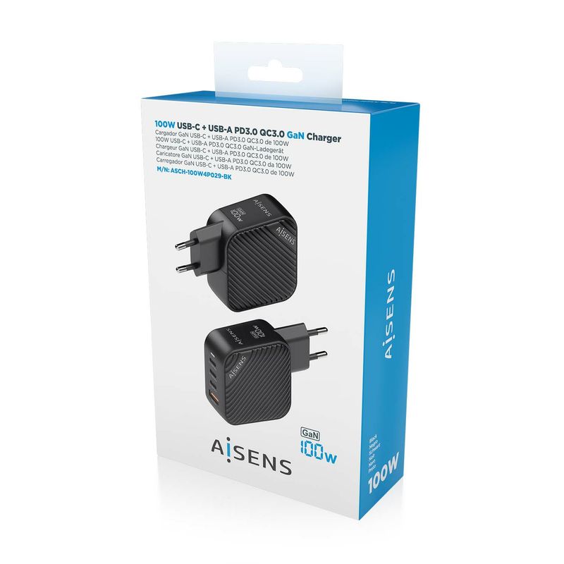 Caricabatterie-Aisens-GAN-100W---3xUSB-C-PD3.0-QC4.0---1xUSB-A-QC3.0