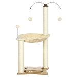 PawHut-Albero-Tiragraffi-per-Gatti-max-5kg-con-Amaca-Palline-da-Gioco-e-Pali-in-Sisal-53.5x53.5x90-cm-Beige