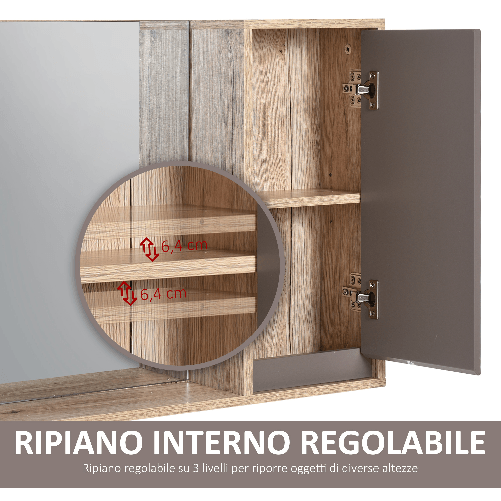 HOMCOM-Armadietto-Pensile-per-il-Bagno-con-Mensola-e-2-Ripiani-Installazione-a-Parete-Grigio-e-Rovere-57-x-14.2-x-49.2cm