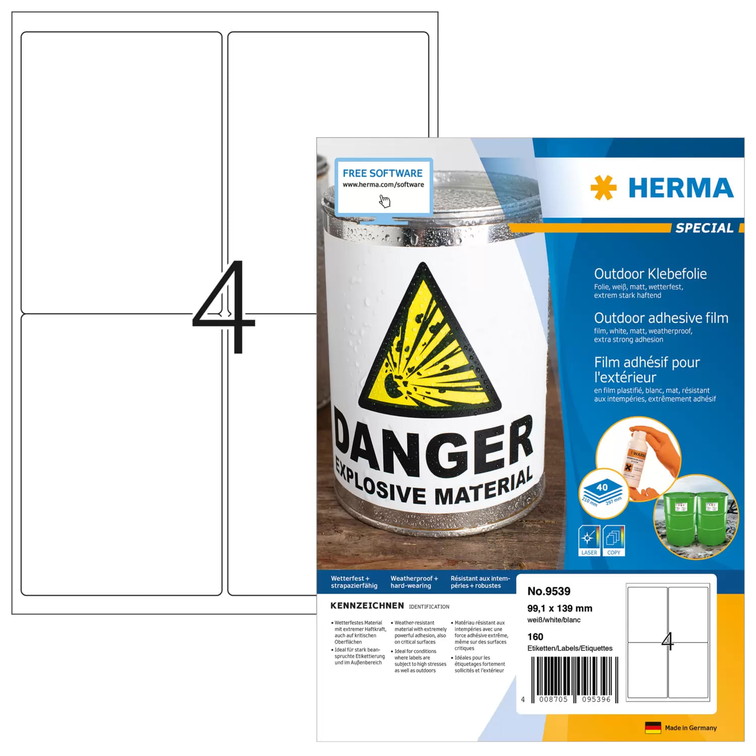 HERMA 9539 Rettangolo Bianco 160 pezzo(i) etichetta autoadesiva (9539)
