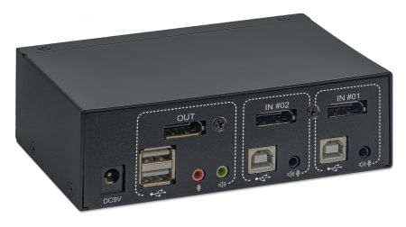 Manhattan-153546-switch-per-keyboard-video-mouse-kvm-Nero--Displayport-1.2-Kvm-Switch---2-Port-4K60Hz-Usb-A-3.5Mm---Audi