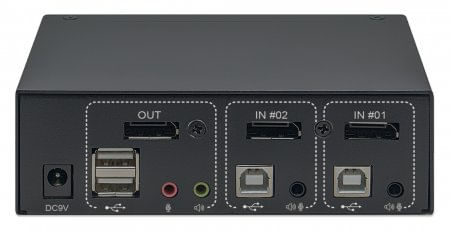 Manhattan-153546-switch-per-keyboard-video-mouse-kvm-Nero--Displayport-1.2-Kvm-Switch---2-Port-4K60Hz-Usb-A-3.5Mm---Audi