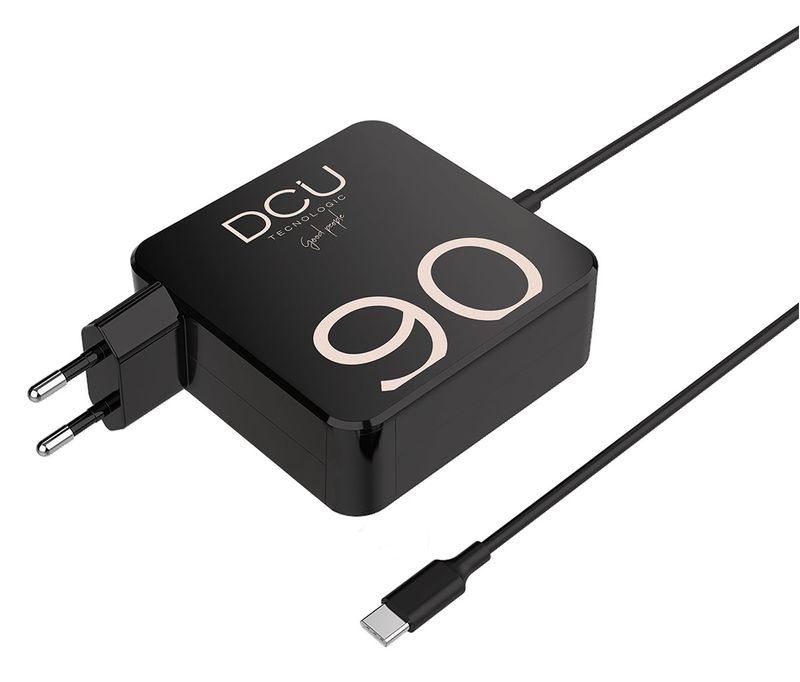 Caricabatterie-USB-C-DCU-Tecnologic-90W---Ricarica-rapida-ed-efficiente---Ingresso-universale-e-cavo-lungo---Colore-nero