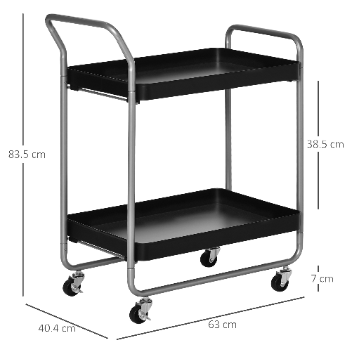 HOMCOM-Carrello-Portavivande-a-2-Livelli-con-Maniglie-e-Ruote-girevoli-in-Metallo-63x40.4x83.5-cm