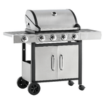 Outsunny Barbecue Gas con Coperchio e 5 Bruciatori da 15.2kW e 4 Ruote, 128x50x113cm