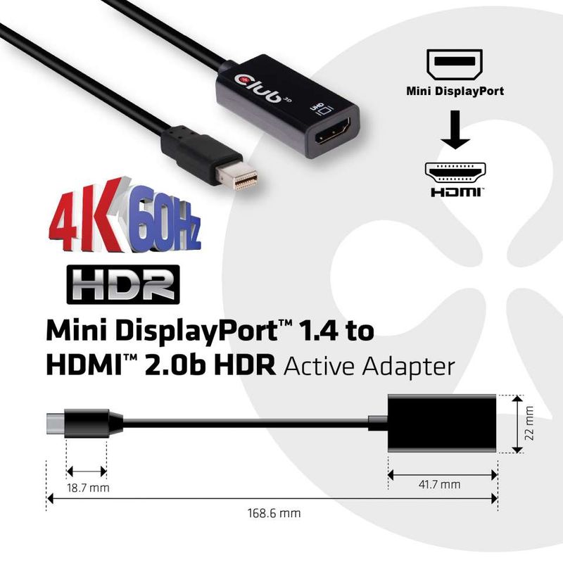 Club3D-Adattatore-Mini-Displyport-1.4-Maschio-To-Hdmi-2.0-Femmina---Supporto-Hdr