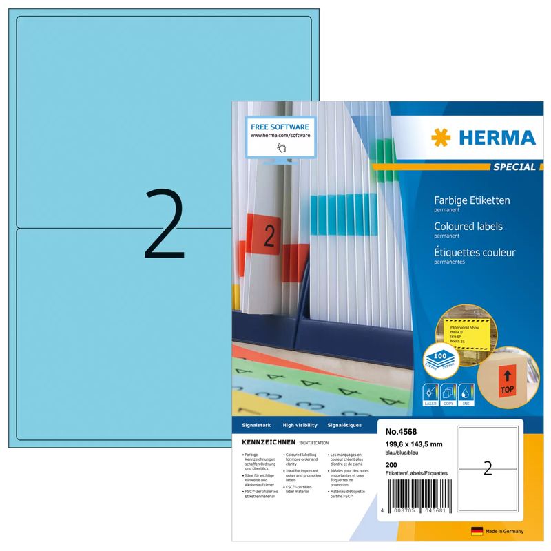 HERMA-4568-Rettangolo-Blu-200-pezzo-i--etichetta-autoadesiva--4568-