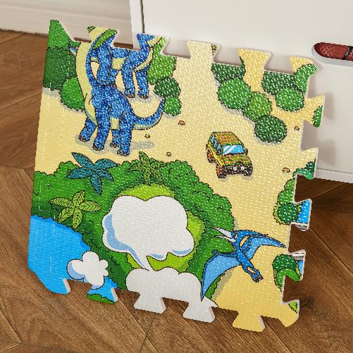 HOMCOM-Tappeto-Puzzle-per-Bambini-36-Pezzi-con-24-Bordi-in-Schiuma-EVA-Antiscivolo-Area-Coperta-3.24㎡-Fantasia-con-Natura-e-Dinosauri