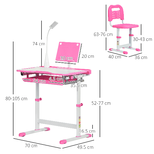 HOMCOM-Banco-Scuola-Regolabile-con-Sedia-per-Bambini-6-12-Anni-70x49.5x80-105-cm-Rosa