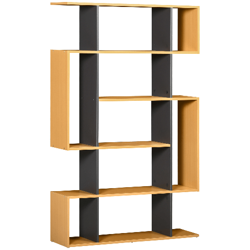 HOMCOM-Libreria-Moderna-a-5-Livelli-con-13-Ripiani-Aperti-in-Truciolato-95x25x150.5-cm-Grigia-e-color-Legno