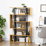 HOMCOM-Libreria-Moderna-a-5-Livelli-con-13-Ripiani-Aperti-in-Truciolato-95x25x150.5-cm-Grigia-e-color-Legno