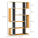 HOMCOM-Libreria-Moderna-a-5-Livelli-con-13-Ripiani-Aperti-in-Truciolato-95x25x150.5-cm-Grigia-e-color-Legno