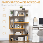 HOMCOM-Libreria-Moderna-a-5-Livelli-con-13-Ripiani-Aperti-in-Truciolato-95x25x150.5-cm-Grigia-e-color-Legno