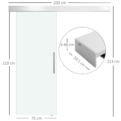 HOMCOM-Porta-Scorrevole-in-Vetro-Trasparente-con-Binario-e-Maniglia-in-Alluminio-per-Bagno-Cucina-Studio-210x75x0.8cm