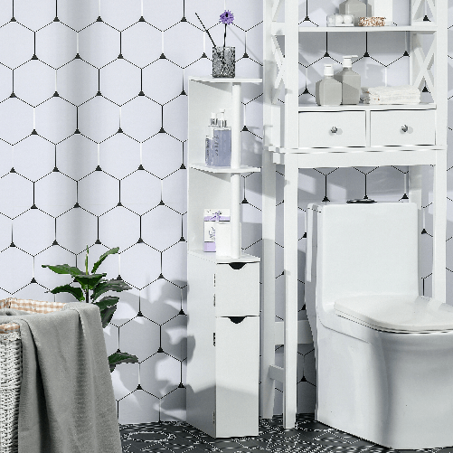 kleankin-Colonna-Bagno-con-2-Ripiani-e-2-Armadietti-Mobile-Alto-Salvaspazio-15.2x29.8x118-cm-Bianco