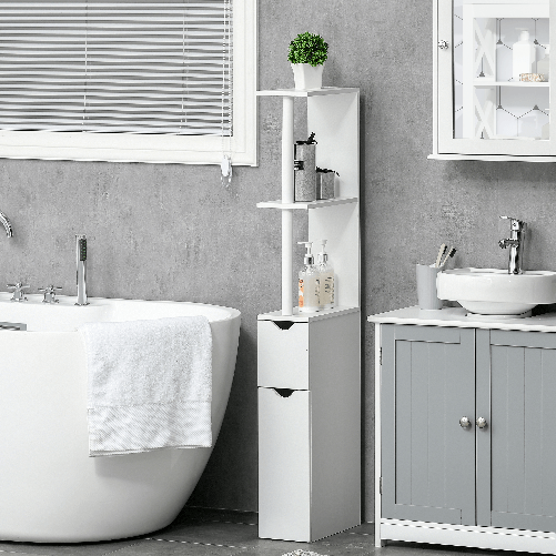kleankin-Colonna-Bagno-con-2-Ripiani-e-2-Armadietti-Mobile-Alto-Salvaspazio-15.2x29.8x118-cm-Bianco