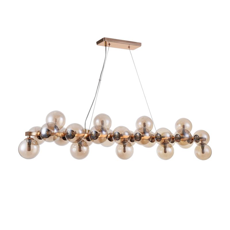 Lampadario-Contemporaneo-Dallas-Metallo-Oro-25-Luci-Diffusori-Vetro-Ambra