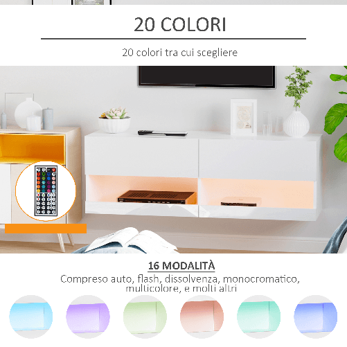 HOMCOM-Mobile-TV-Sospeso-in-Legno-con-Luci-LED-di-20-Colori-per-TV-Max.-42--Bianco-Lucido