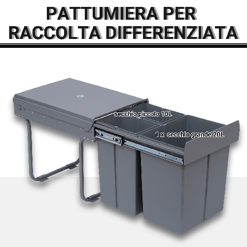 HOMCOM-Pattumiera-Estraibile-con-3-Contenitori-per-Raccolta-Differenziata-Capacita-Totale-40L-48x34.2x41.8cm-Grigio