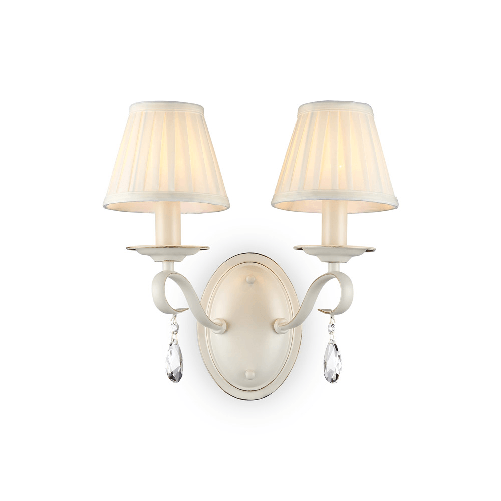 Applique-Shabby-Chicbrionia-Metallo-Beige-2-Luci-Diffusori-Vetro-Bianchi