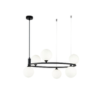 Lampadario-Contemporaneo-Ring-Metallo-Nero-6-Luci-E-Diffusori-Bianchi