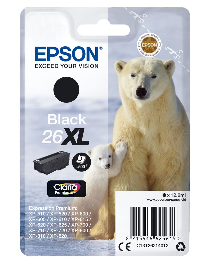 ORIGINALE-Epson-Cartuccia-d--39inchiostro-nero-C13T26214012-26-XL-500-pagine-121ml-Cartuccie-d-inchiostro-XL