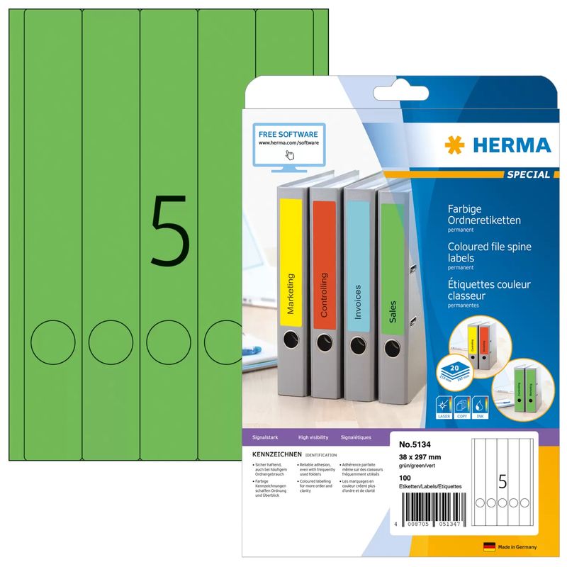 HERMA-Special---Permanent-self-adhesive-matte-opaque-file-folder-paper-labels---grun---38-x-297-mm---100-Etikett-en---20