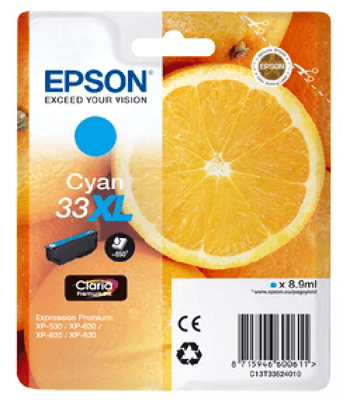 ORIGINALE-Epson-Cartuccia-d--39inchiostro-ciano-C13T33624012-33-XL-650-pagine-XL