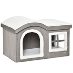 Pawhut Casetta per Gatti da Interno con 2 Entrate e Finestra, Cuscino e Base Antiscivolo, 63.5x37x40cm - Bianco/Grigio