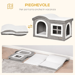 Pawhut-Casetta-per-Gatti-da-Interno-con-2-Entrate-e-Finestra-Cuscino-e-Base-Antiscivolo-63.5x37x40cm---Bianco-Grigio