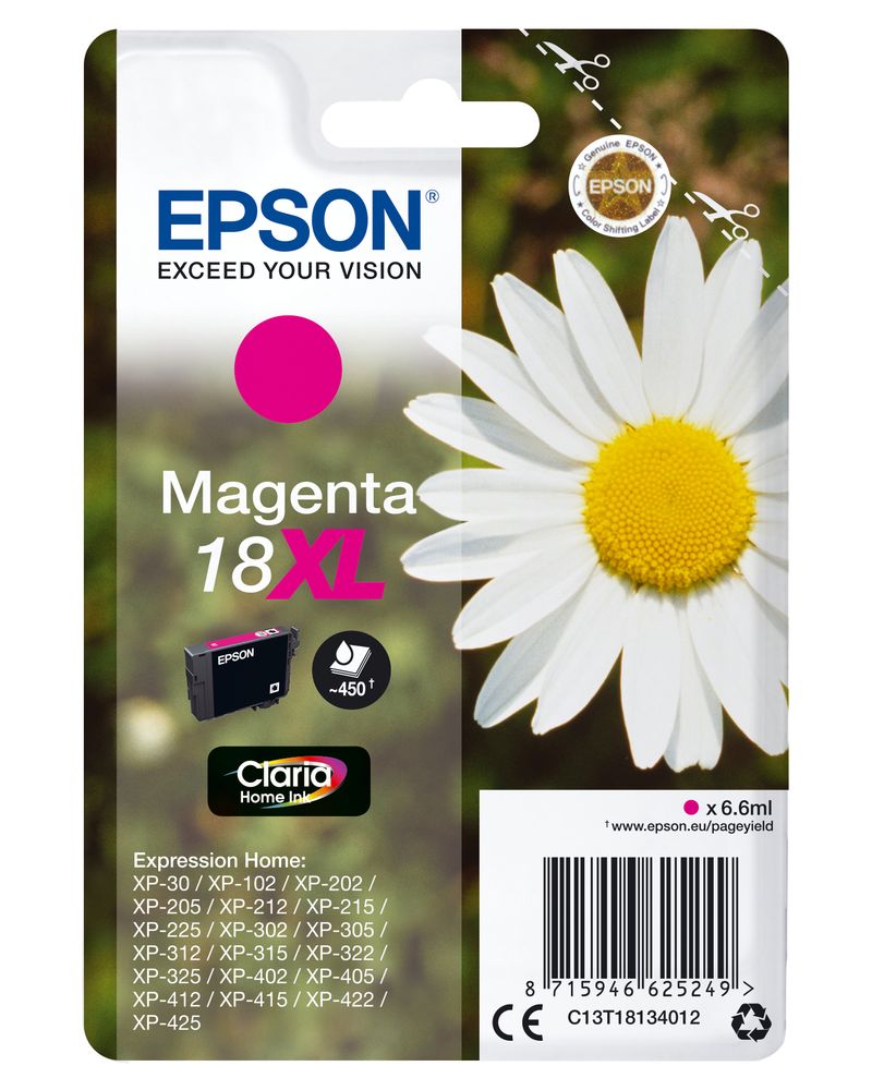 ORIGINALE-Epson-Cartuccia-d--39inchiostro-magenta-C13T18134012-18-XL-450-pagine-66ml-Cartuccie-d-inchiostro-XL