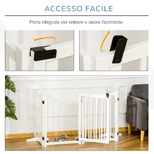 PawHut-Cancellino-Pieghevole-per-Cani-Piccola-Media-Taglia-con-Serratura-in-Legno-237.5x36x80cm---Bianco