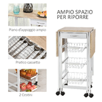 HOMCOM-Carrello-da-Cucina-con-3-Cestini-Cassetto-e-Ribalte-6-Ruote-Girevoli-in-MDF-e-Metallo-37x37x77.5cm-Bianco-e-Legno