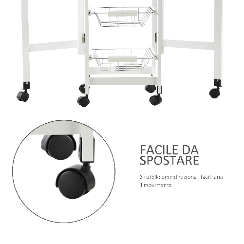 HOMCOM-Carrello-da-Cucina-con-3-Cestini-Cassetto-e-Ribalte-6-Ruote-Girevoli-in-MDF-e-Metallo-37x37x77.5cm-Bianco-e-Legno