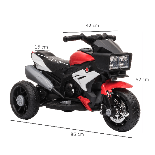 HOMCOM-Moto-Elettrica-per-Bambini-3-5-Anni--max.-25kg--con-3-Ruote-Luci-e-Suoni-Batteria-6V-Rosso-86x42x52cm