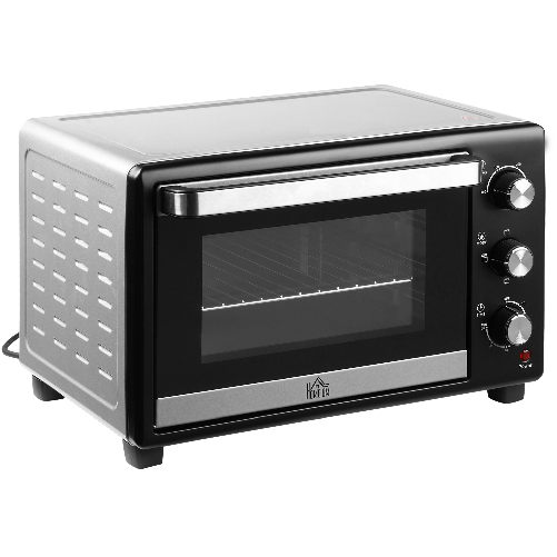 HOMCOM-Fornetto-Elettrico-28L-Timer-e-Temperatura-Regolabile-3-Modalita-di-Cottura-e-Accessori-48.6x36.3x32cm---Argento-Nero