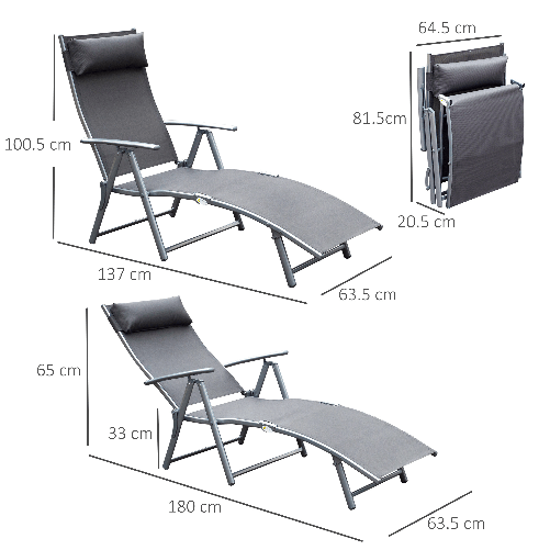 Outsunny-Lettino-Sedia-a-Sdraio-da-Giardino-Pieghevole-con-Cuscino-Schienale-con-7-Reclinazioni-137x63.5x100.5cm-Grigio