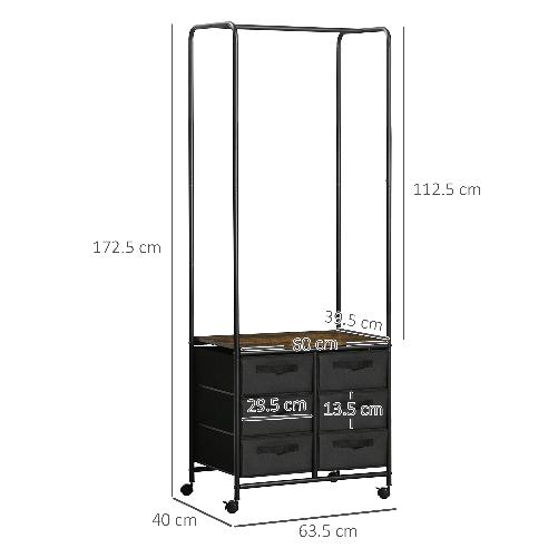 HOMCOM-Appendiabiti-da-Terra-con-Mobile-da-6-Cassetti-in-Tessuto-e-Ripiano-Aperto-63.5x40x172.5-cm-Nero-e-Marrone