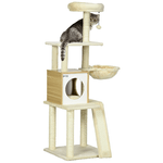 PawHut Albero per Gatti con Casetta, Tiragraffi per Gatti, Posatoio e Paletto, 48.5x48.5x141.5 cm, Beige