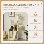 PawHut-Albero-per-Gatti-con-Casetta-Tiragraffi-per-Gatti-Posatoio-e-Paletto-48.5x48.5x141.5-cm-Beige