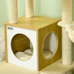 PawHut-Albero-per-Gatti-con-Casetta-Tiragraffi-per-Gatti-Posatoio-e-Paletto-48.5x48.5x141.5-cm-Beige