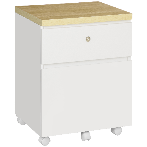 Vinsetto-Mobile-per-Ufficio-con-2-Cassetti-Portadocumenti-Serratura-e-5-Ruote-47x39.5x62cm-Bianco