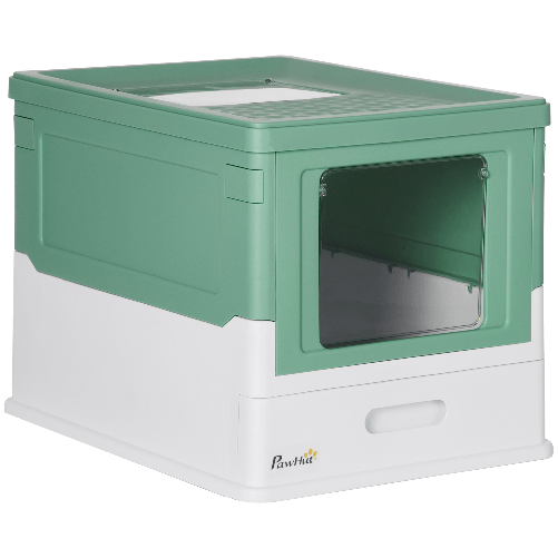 PawHut-Lettiera-per-Gatti-Chiusa-con-Paletta-Vassoio-Estraibile-e-2-Porte-47.5x35.5x36.7cm-Verde