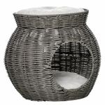 PawHut-Cesta-per-Gatti-a-2-Livelli-in-Rattan-PE-con-Cuscini-Lavabili-in-Peluche-Φ50x43.5cm---Grigio-Scuro