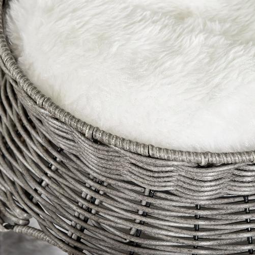 PawHut-Cesta-per-Gatti-a-2-Livelli-in-Rattan-PE-con-Cuscini-Lavabili-in-Peluche-Φ50x43.5cm---Grigio-Scuro