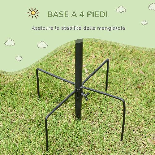 PawHut-Mangiatoia-per-Uccelli-a-4-Ganci-con-Vassoi-e-3-Alimentatori-diversi-in-Acciaio-54.5x54.5x208cm-Nera