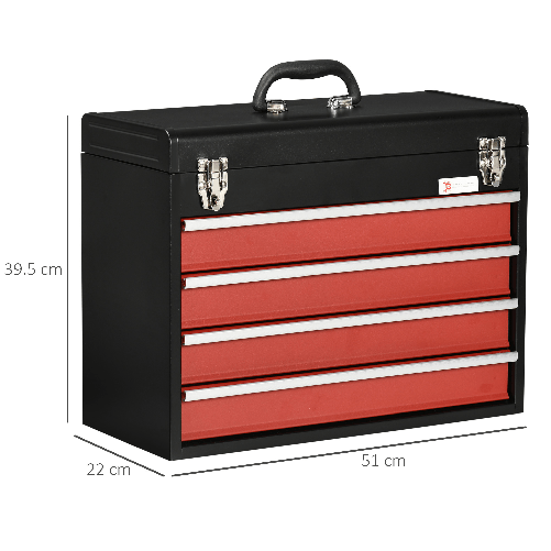 DURHAND Cassetta Porta Attrezzi in Acciaio con 4 Cassetti e Vassoio  Superiore, 51x22x39.5 cm, Rosso e Nero - PagineGialle Shop